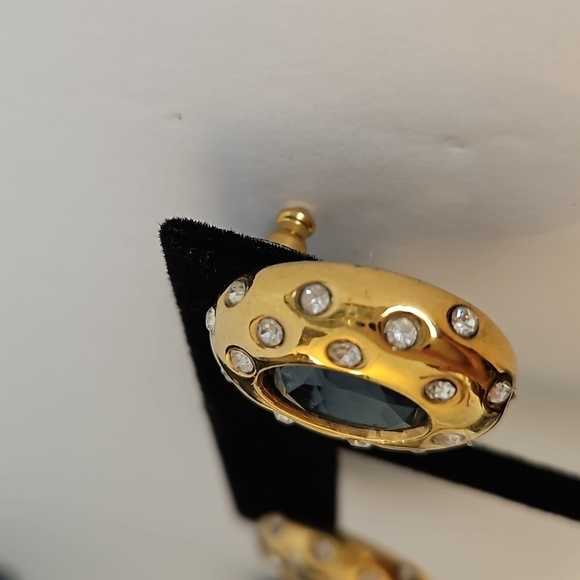 GOLDTONE Blue & Clear Rhinestones Pierced Earrings - Picture 3 of 6